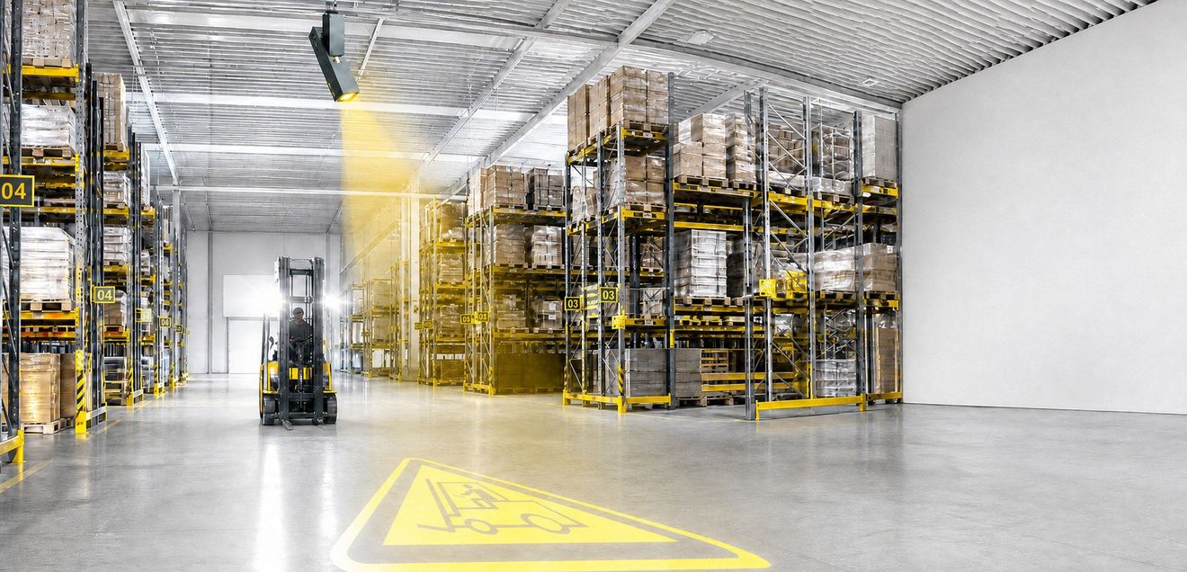 Arbeitssicherheit: LED-Projektion warnt vor Gefahren im Lager Arbeitssicherheit: LED-Projektion warnt vor Gefahren im Lager