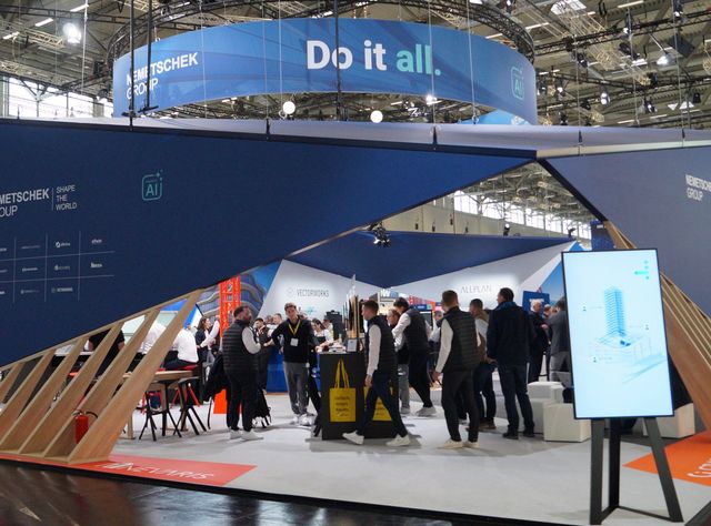 Der Stand von Nevaris auf der digitalBAU 2026, der zahlreiche Besucher anzog.