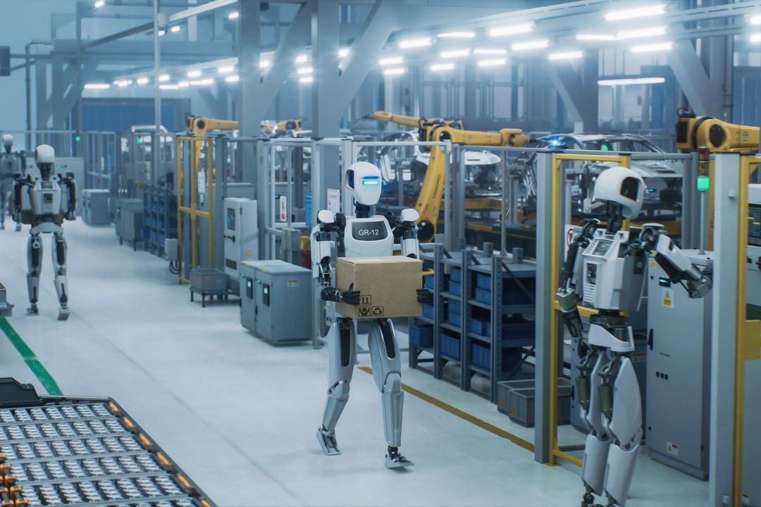 Humanoide Roboter arbeiten autonom in einer Fabrik