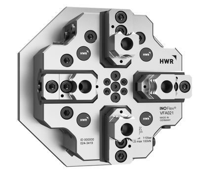 Hydraulisches 4-Backenfutter von HWR Spanntechnik für automatisierte Werkstückspannung