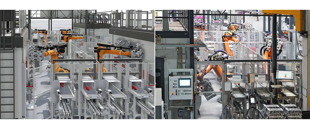Improve engineering workflow: At high speed to the digital twin In comparison: the virtual system on the left, the real system on the right.