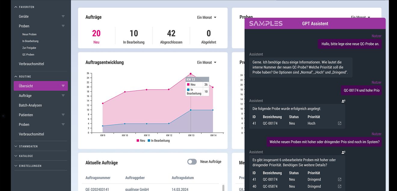 Screenshot von Programmschritten im LIMS "Samples"