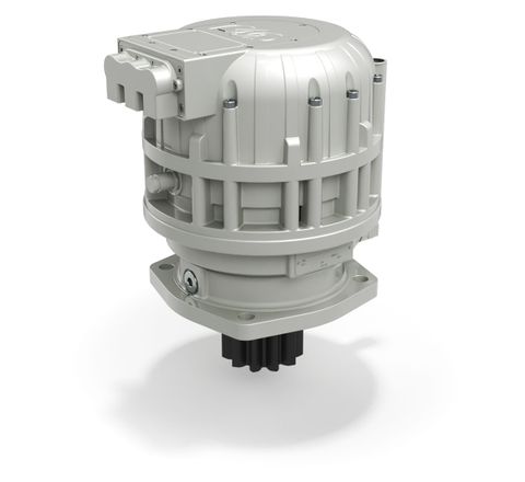 Bonfiglioli - Lösungen für elektrische Minibagger auf der iVT Expo 2024 Ein silberner elektrischer Schwenkantrieb der 700TE-Baureihe