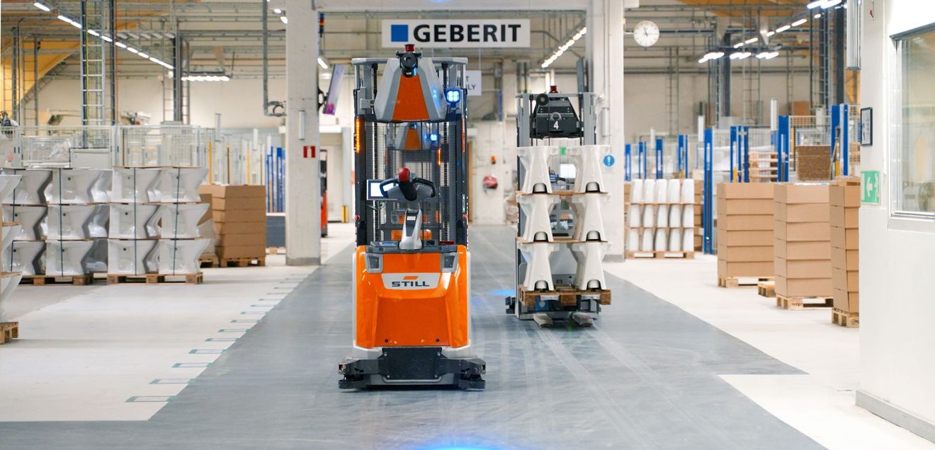 Neue FTS-Flotte: Geberit setzt auf automatisierte Intralogistik Neue FTS-Flotte: Geberit setzt auf automatisierte Intralogistik