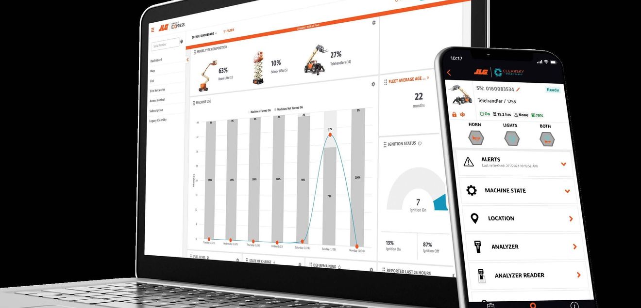 Zusätzlich zu Standortinformationen stellt die JLG ClearSky Smart Fleet™ Hardware zahlreiche zusätzliche Maschinenparameter bereit. Zusätzlich zu Standortinformationen stellt die JLG ClearSky Smart Fleet™ Hardware zahlreiche zusätzliche Maschinenparameter bereit.