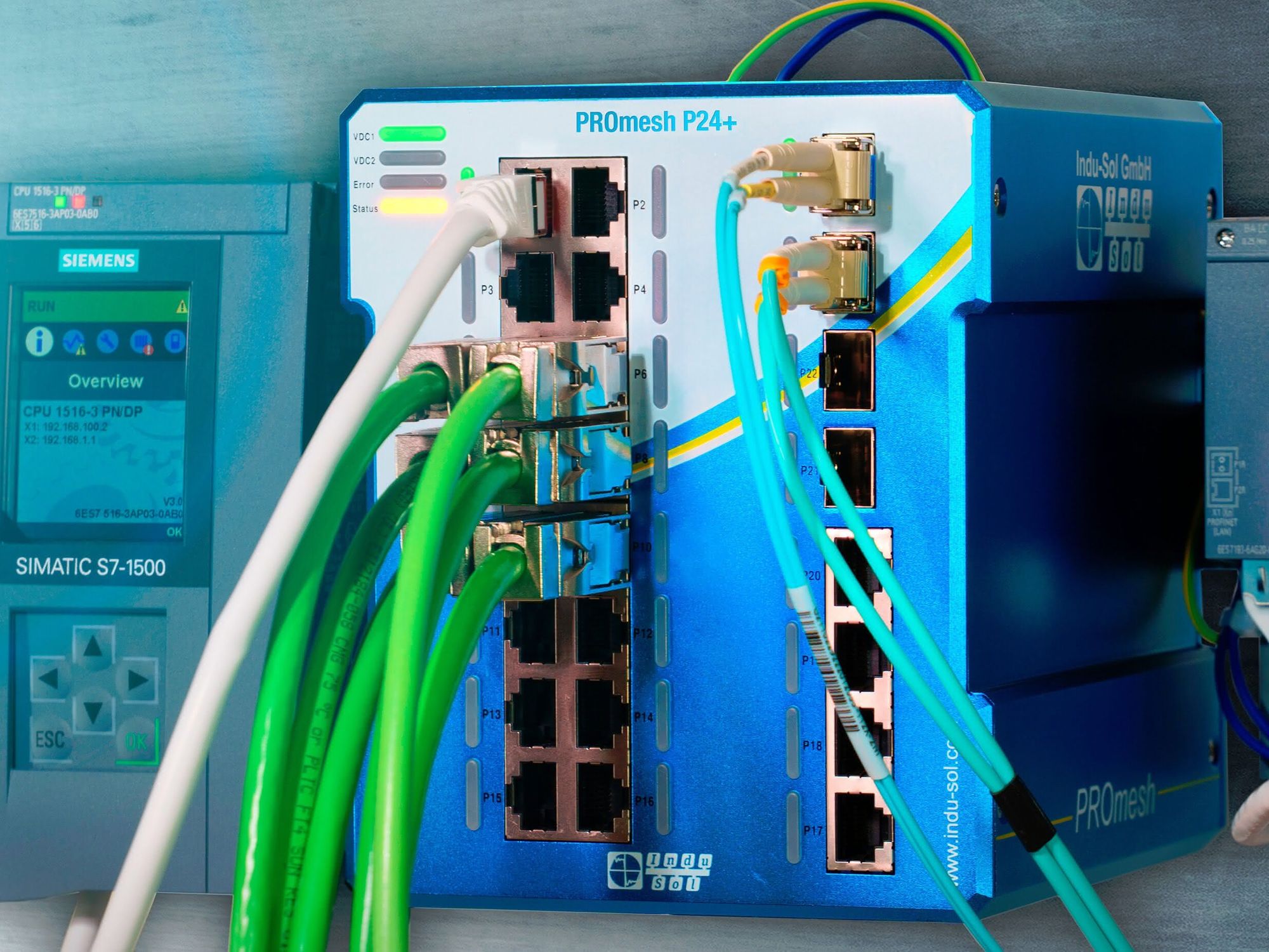 Indu-Sol at SPS 2025: Switch makes network status transparent Indu-Sol offers the Promesh P24+ diagnostic switch, a 24-port Gigabit Ethernet switch for Profinet and EtherNet/IP with four uplink ports up to 10 Gbit/s.