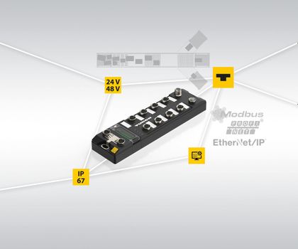 Digital-Conveyor-Line-Portfolio von Turck auf der Logimat IP67-Modul TBEN-LLx-4SLC zur Ansteuerung von bis zu vier Sorter-Zeilen des Herstellers MTA