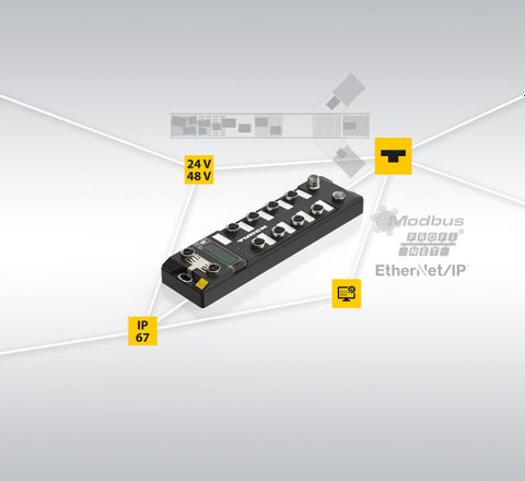 Digital-Conveyor-Line-Portfolio von Turck auf der Logimat IP67-Modul TBEN-LLx-4SLC zur Ansteuerung von bis zu vier Sorter-Zeilen des Herstellers MTA