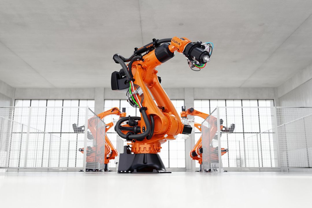 Robot arm from Kuka for use in friction stir welding in battery production
