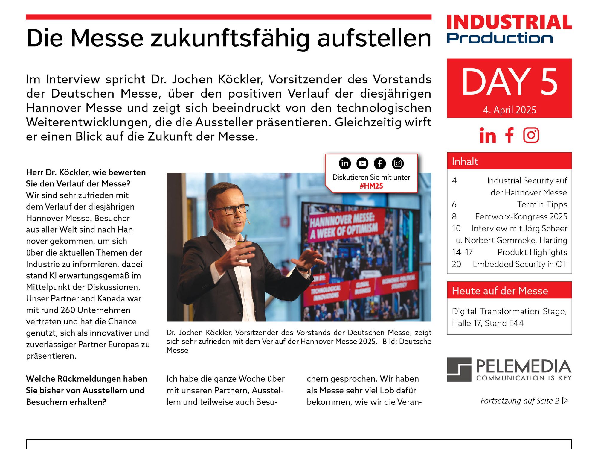 Messezeitung Hannover Messe Daily: Täglich aktuell: Das E-Paper zur Hannover Messe Messezeitung Hannover Messe Daily: Täglich aktuell: Das E-Paper zur Hannover Messe