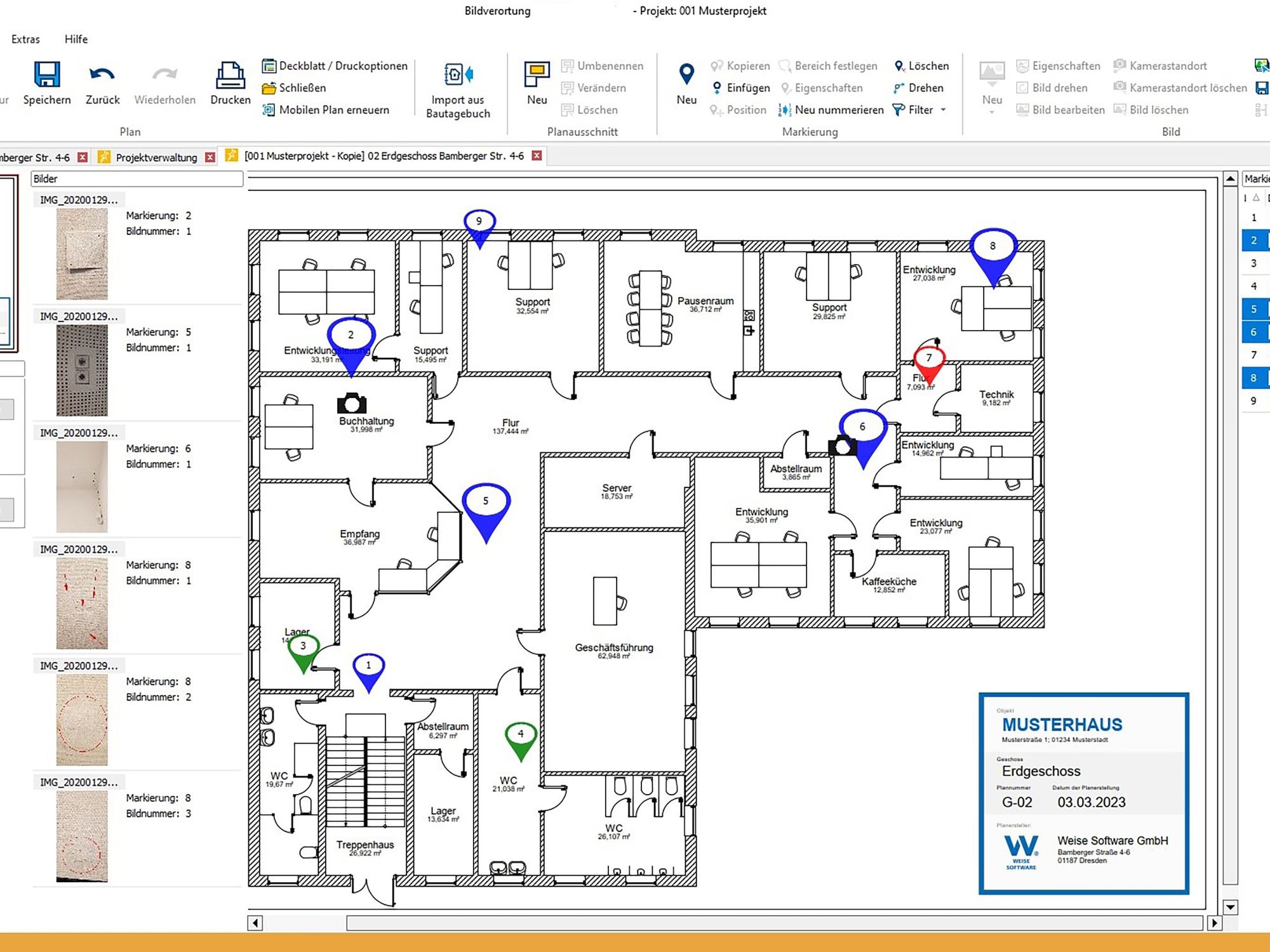 Blick auf Bildverortung 2026 von Weise Software, zu sehen ist ein Plan eines Hauses