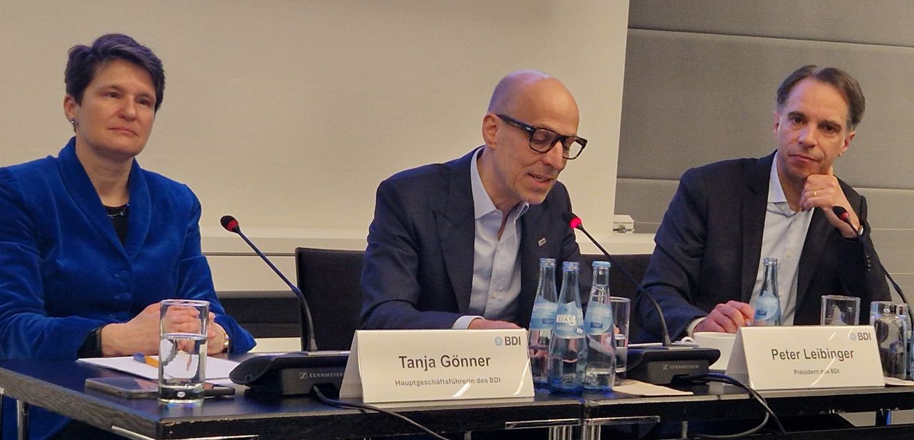 BDI press conference at Hannover Messe 2025: Tanja Gönner, Peter Leibinger, Guido Warlimont (from left).