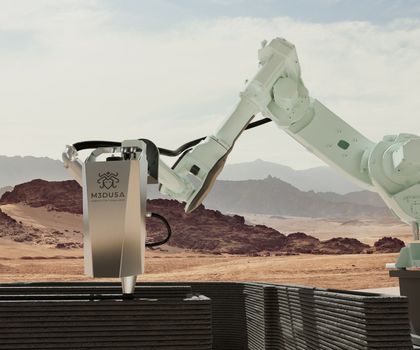 Ist M3dusa die 3D-Druck-Revolution? Der 3D-Druckkopf von M3dusa wie er eine Mauer druckt