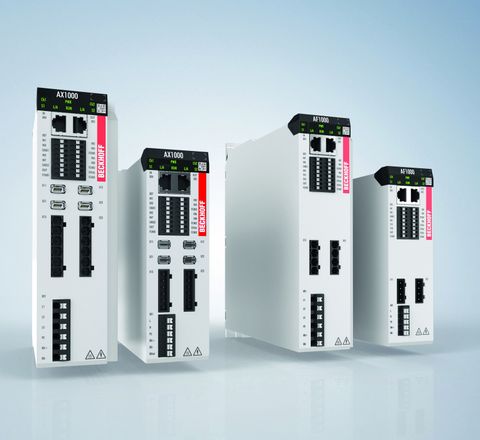 Die neuen, in das TwinCAT-System integrierten Servoverstärker ‚AX1000‘ (links) und Frequenzumrichter ‚AF1000‘ eignen sich für kostensensitive Applikationen und können dort gemeinsam und direkt aneinander angereiht eingesetzt werden. Die neuen, in das TwinCAT-System integrierten Servoverstärker ‚AX1000‘ (links) und Frequenzumrichter ‚AF1000‘ eignen sich für kostensensitive Applikationen und können dort gemeinsam und direkt aneinander angereiht eingesetzt werden.