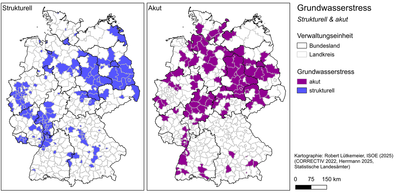 Landkreise und kreisfreie Städte in Deutschland, die unter strukturellem und/oder akutem Grundwasserstress leiden. Karte der Landkreise und kreisfreie Städte in Deutschland, die unter strukturellem und/oder akutem Grundwasserstress leiden.