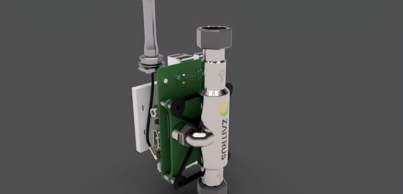 3D-Modell der Detektionseinheit des Systems von Zaitrus aus Sensoreinheit und Messhardware.