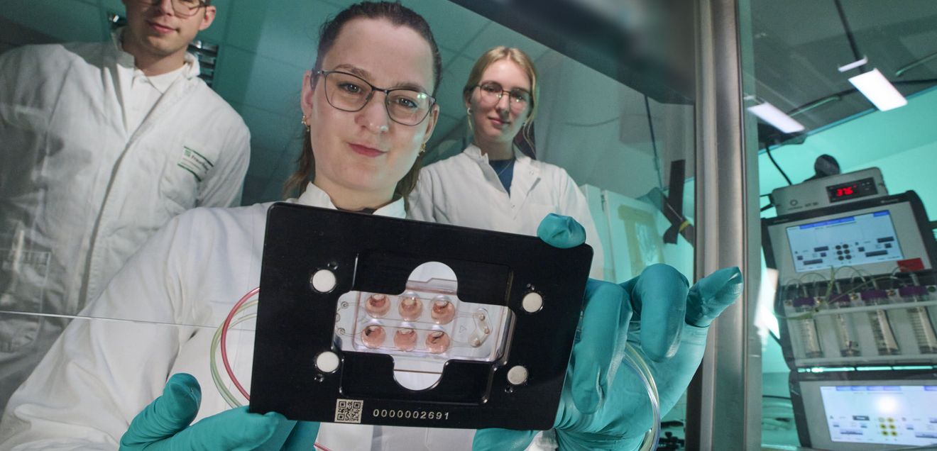 Forschende des Fraunhofer ITEM, des Fraunhofer IWS und der Uni Regensburg im Labor Forschende des Fraunhofer ITEM, des Fraunhofer IWS und der Uni Regensburg im Labor