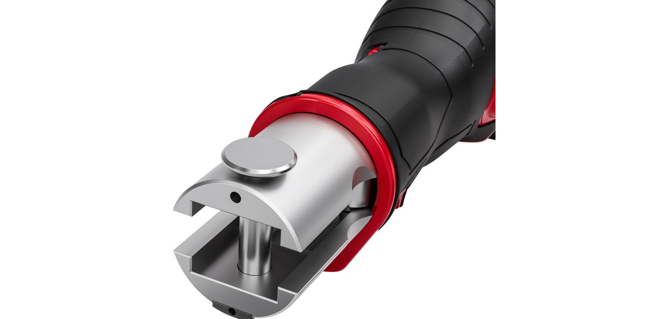 Elektrische Haltebolzen-Sicherung, Pressstellen-Beleuchtung und Handentriegelung gewährleisten eine sichere und präzise Anwendung und verhindern Fehl-Verpressungen.