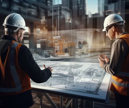 Partnerschaft von Graitec und BIMity zur Erweiterung des Online-Schulungsangebots Arbeiter schauen auf einen digitalen Plan einer Baustelle