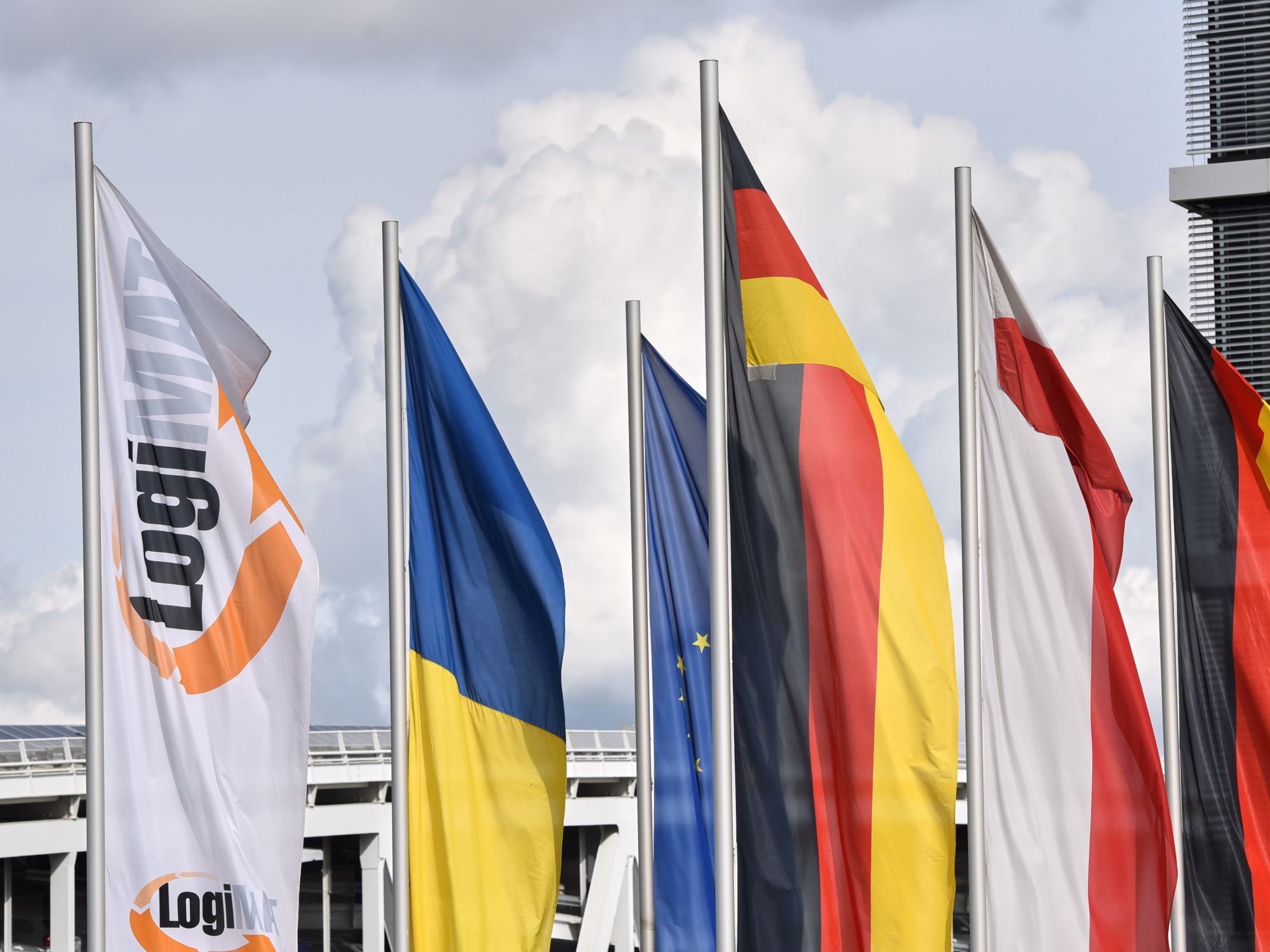 Logimat 2024 - Flags at the east entrance