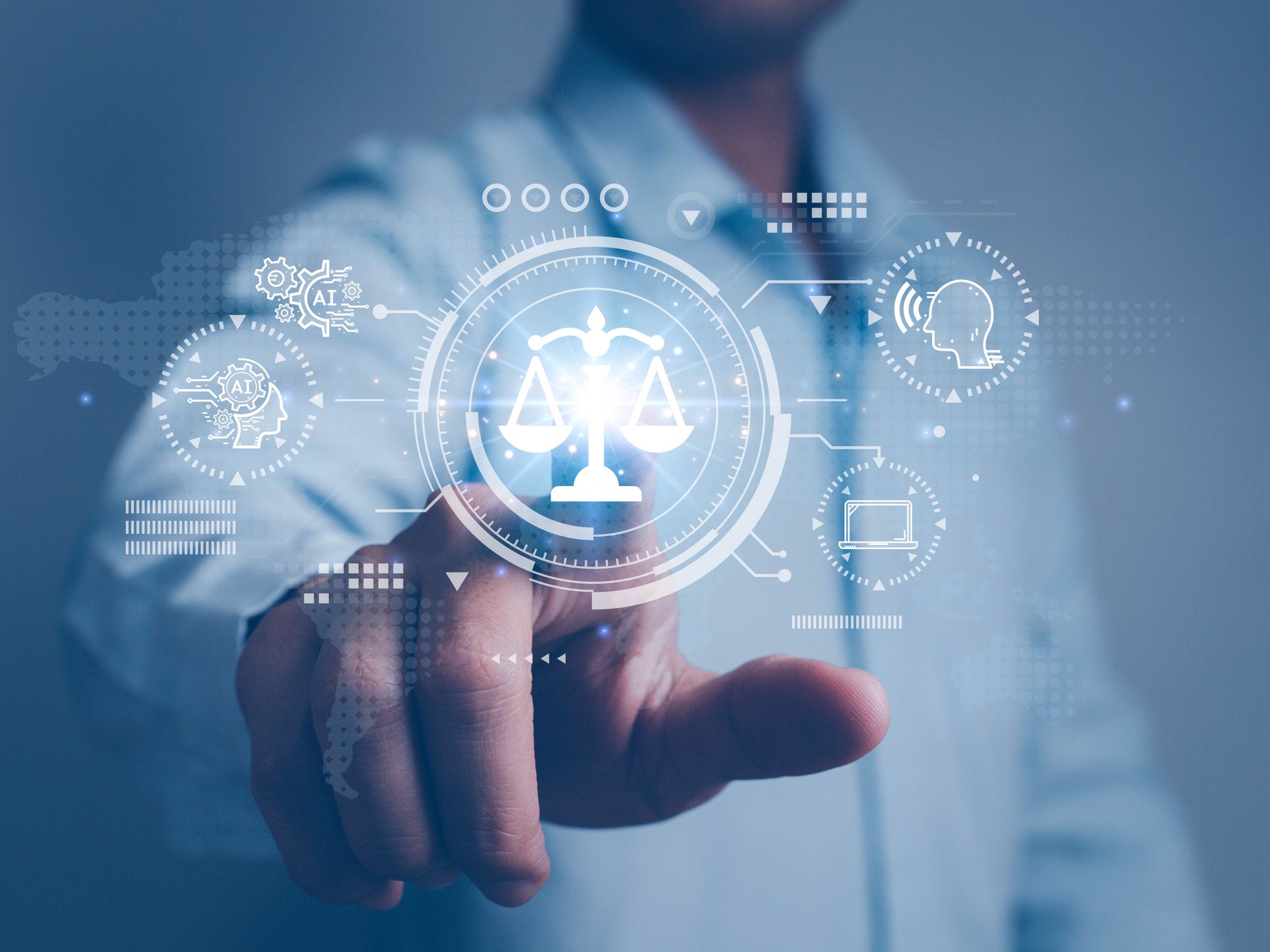 Symbolic image of AI in medicine - a lab employee's finger taps on an imaginary screen
