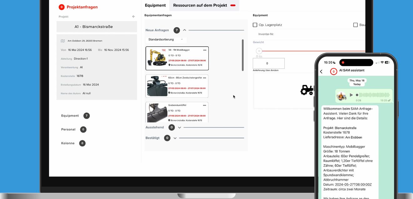 Syniotec - Sprachnachrichten für Materialanfragen Das Menu der KI-basierten Plattform von Syniotec