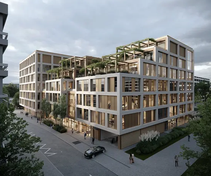 Nationalen Krebspräventionszentrums (NKPZ) Heidelberg Visualisierung des neuen Gebäudekomplex des Nationalen Krebspräventionszentrums (NKPZ) an der Berliner Straße in Heidelberg.