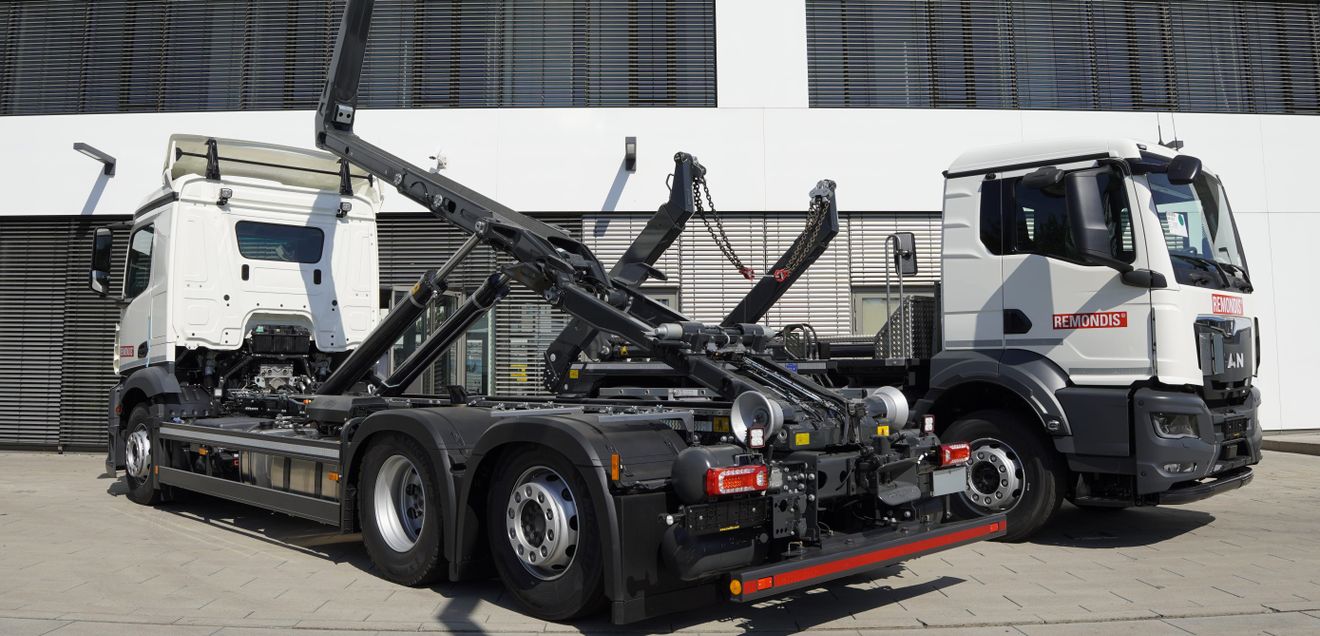 Der Meiller TECTRIS Abrollkipper sowie der Meiller TECTRUM RS Absetzkipper kommen in der Remondis-Flotte als zentrale Systemlösungen zum Einsatz. Der Meiller TECTRIS Abrollkipper sowie der Meiller TECTRUM RS Absetzkipper kommen in der Remondis-Flotte als zentrale Systemlösungen zum Einsatz.