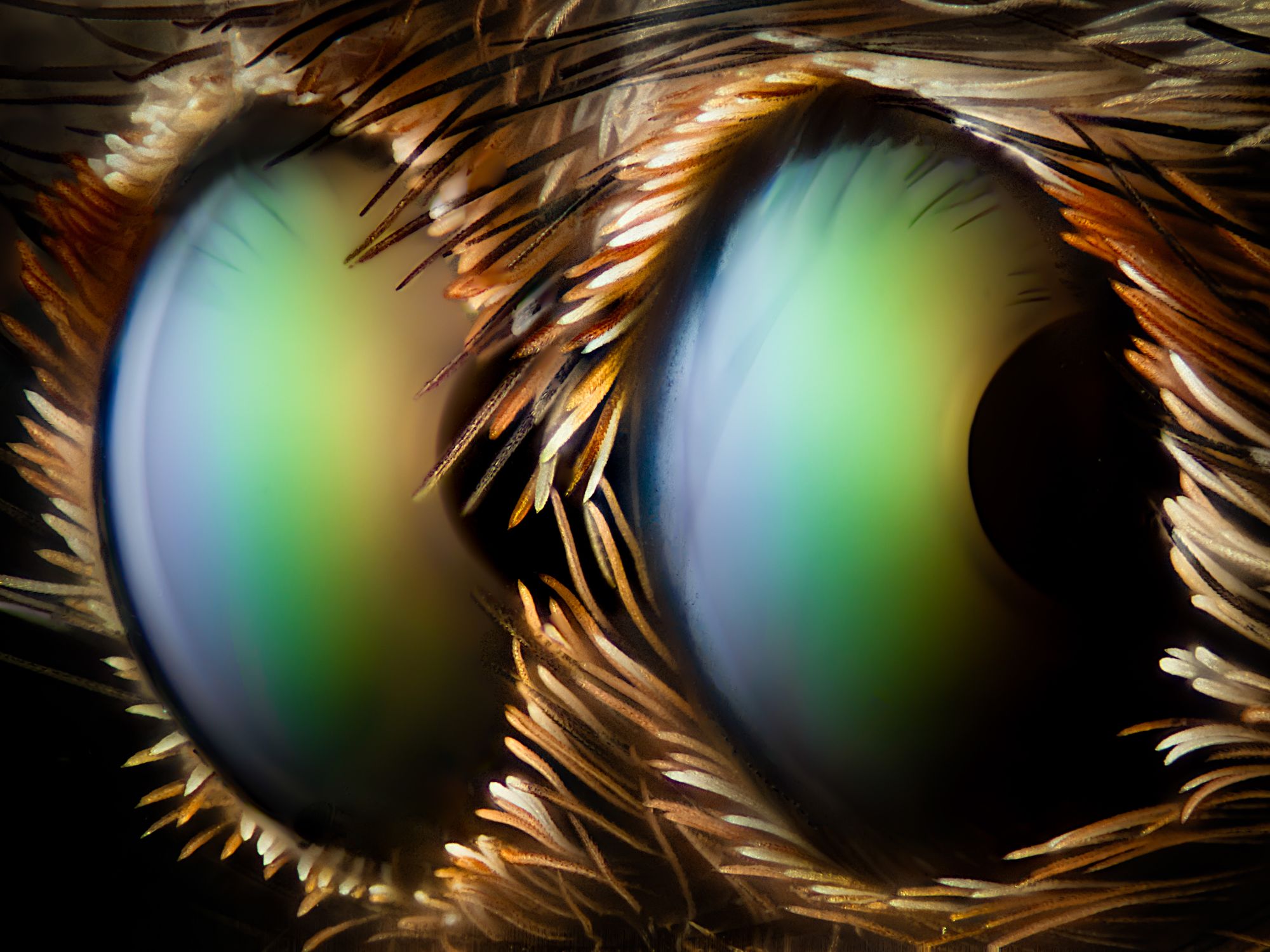 Ehrenhaft erwähnt im Wettbewerb Image of the Year wurde das Mikroskop-Bild 'Die beiden vorderen mittleren Augen einer Springspinne'. Aufgenommen von Walter Ferrari (Argentinien). Ehrenhaft erwähnt im Wettbewerb Image of the Year wurde das Mikroskop-Bild 'Die beiden vorderen mittleren Augen einer Springspinne'. Aufgenommen von Walter Ferrari (Argentinien).