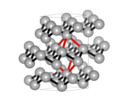 Schematische Darstellung der Kristallstruktur von Antimon in seiner stabilen alpha-Phase Schematische Darstellung der Kristallstruktur von Antimon in seiner stabilen alpha-Phase