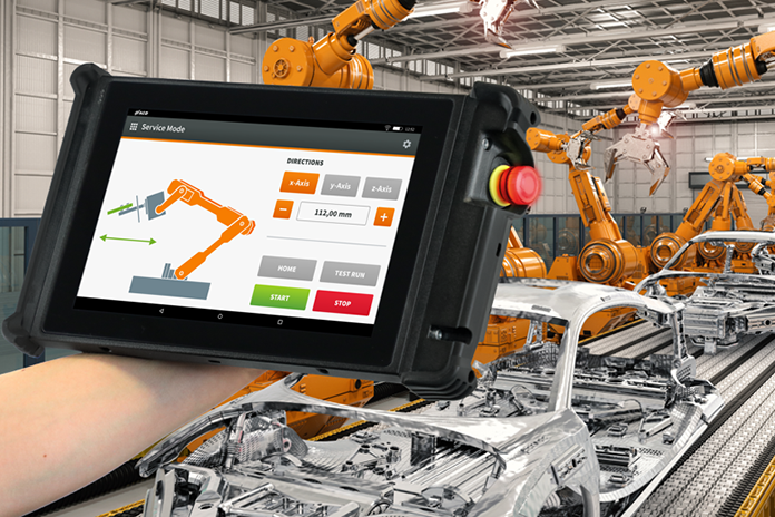 Device from the M2Smart HMI series M2Smart HMI series device in front of industrial robots