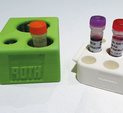 Produkt des Jahres 2025 - Kategorie Labortechnik: 3D-Drucker Raise3D Pro3 HS 3D-gedruckte Probengefäß-Ständer fürs Labor