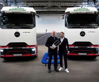 Über Landesgrenzen und durch deutsche Mittelgebirge: vier Mercedes-Benz eActros 600 stellen sich bei der August Gschwander Transport GmbH anspruchsvollen Transportaufgaben Spedition Gschwander startet mit vier eActros 600 in die Elektromobilität