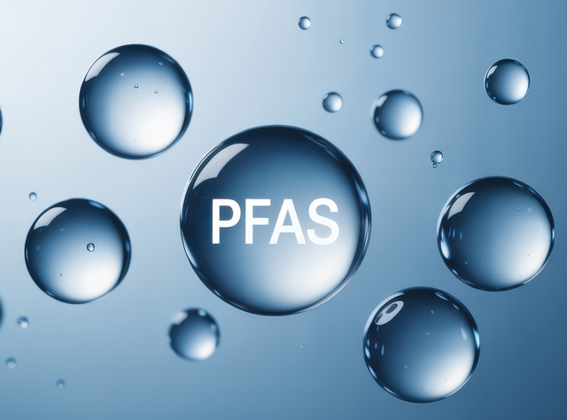 PFAS-Beschränkungsverfahren aktueller Stand Schriftzug PFAS in einem Wassertropfen
