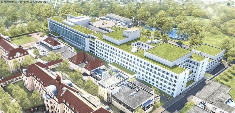 Neuer Klinikbau in Leipzig: Caverion erhält Millionenauftrag Neuer Klinikkomplex in Leipzig Zentralbau II Klinikum St. Georg, Visualisierung