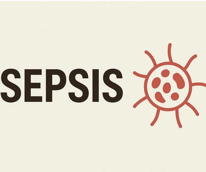 Sepsis Schild wird von Hand mit Laborhandschuh gehalten