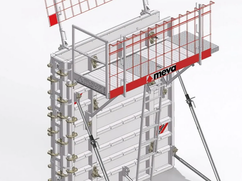 Die Meva Alu-Plattform ist eine leichte, modulare Aluminiumlösung, die kranunabhängig montiert wird und Zeit sowie Kosten spart. Sie ist mit verschiedenen Schalungssystemen kompatibel, bietet integrierte Sicherheitsfeatures wie Durchstiegsluken und rutschfeste Beläge und erfüllt alle relevanten Standards.