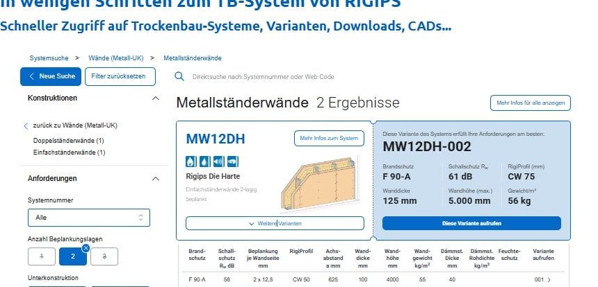 Digitale Planung im Trockenbau: Rigips Systemsuche wird zum Kalkulationswerkzeug Digitale Planung im Trockenbau: Rigips Systemsuche wird zum Kalkulationswerkzeug