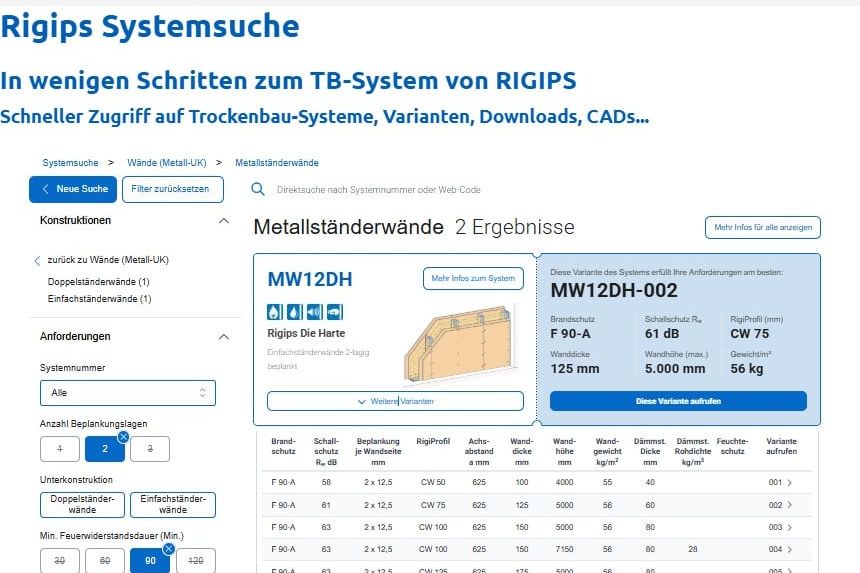 Digitale Planung im Trockenbau: Rigips Systemsuche wird zum Kalkulationswerkzeug