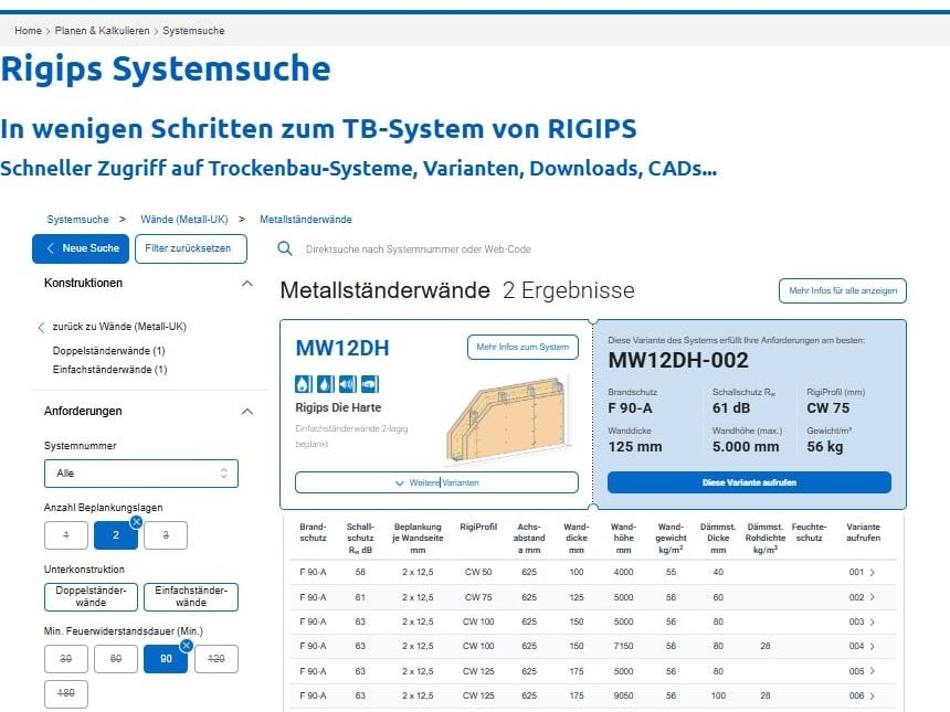 Digitale Planung im Trockenbau: Rigips Systemsuche wird zum Kalkulationswerkzeug Digitale Planung im Trockenbau: Rigips Systemsuche wird zum Kalkulationswerkzeug