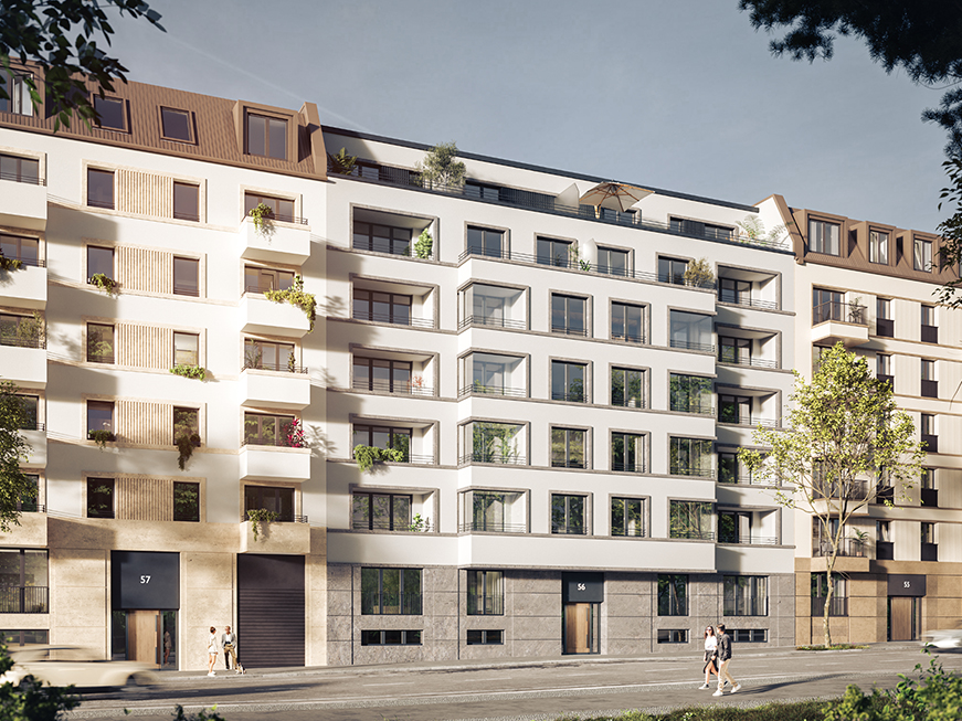 Städtebaulich wird das neue Quartier durch eine kleinteilige straßenbegleitende Bebauung in die vorhandene urbane Struktur eingebunden. Versetzte Traufen betonen den Maßstab des klassischen Berliner Wohnhauses und sorgen für ein belebtes Straßenbild. Städtebaulich wird das neue Quartier durch eine kleinteilige straßenbegleitende Bebauung in die vorhandene urbane Struktur eingebunden. Versetzte Traufen betonen den Maßstab des klassischen Berliner Wohnhauses und sorgen für ein belebtes Straßenbild.