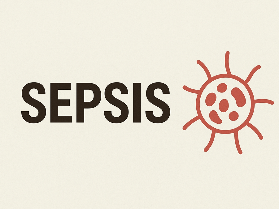 Sepsis Schild wird von Hand mit Laborhandschuh gehalten