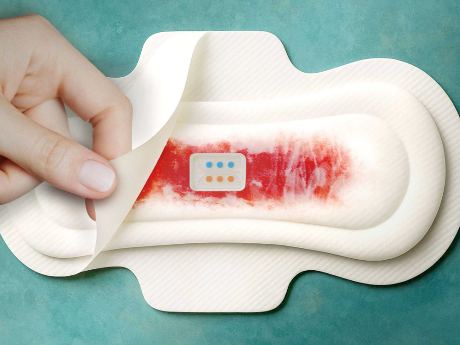 Diagnose über die Damenbinde: Biomarker im Menstruationsblut erkennen Damenbinde mit eingebautem Teststreifen zur Erkennung von Biomarkern