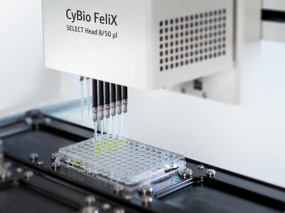 Liquid Handling Plattform mit variablem Pipettierkopf