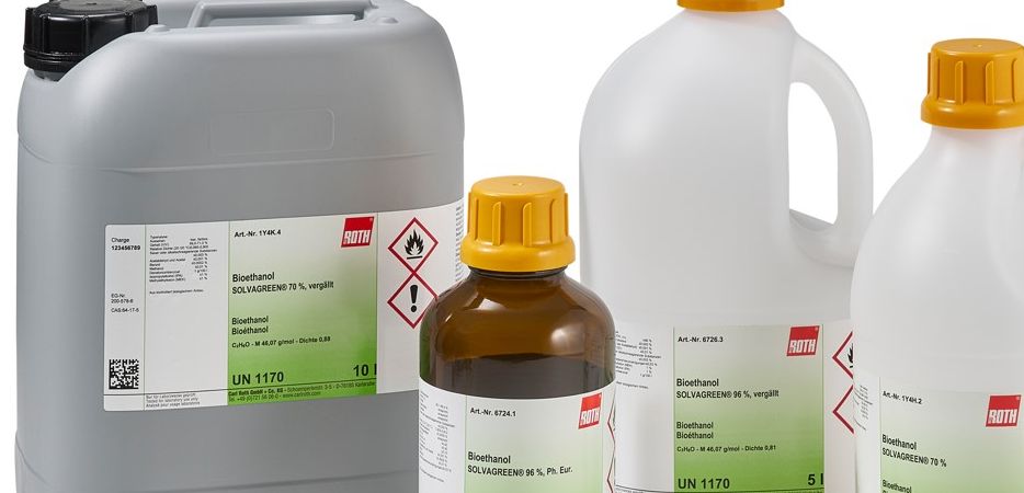 Ausgangsmaterial aus kontrolliert biologischem Anbau: Bioethanol Verschiedene Gebindegrößen (SOLVAGREEN-Bioethanol)
