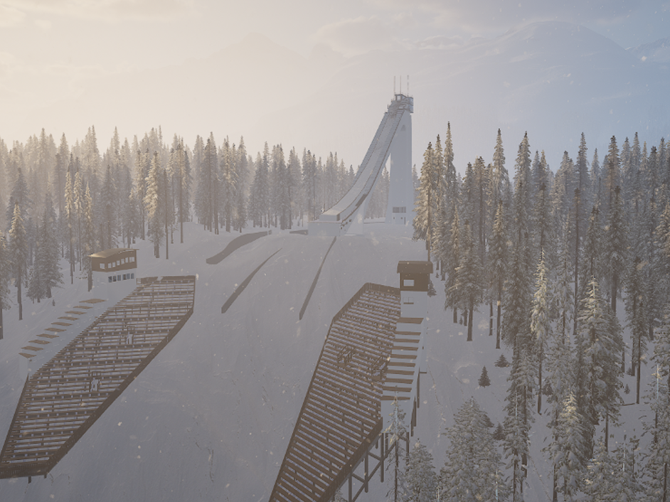 Ein digitales 3D-Modell einer Skisprungschanze