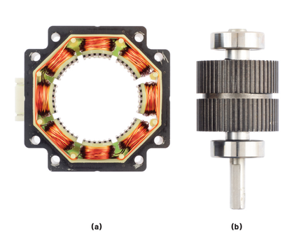 Bild 1. Aufbau eines Hybrid-Schrittmotors mit achtpoligem Stator (a) und Permanentmagnet-Rotor (b).