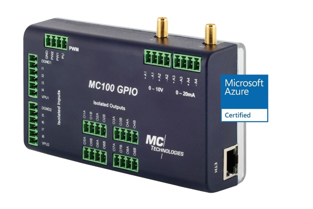 MC Technologies is offering a new version of its industrial-grade multifunctional gateways from the 'MC100' family for 4G mobile communications. The MC100 GPIO is Microsoft Azure certified and based on Linux. MC Technologies is offering a new version of its industrial-grade multifunctional gateways from the 'MC100' family for 4G mobile communications. The MC100 GPIO is Microsoft Azure certified and based on Linux.