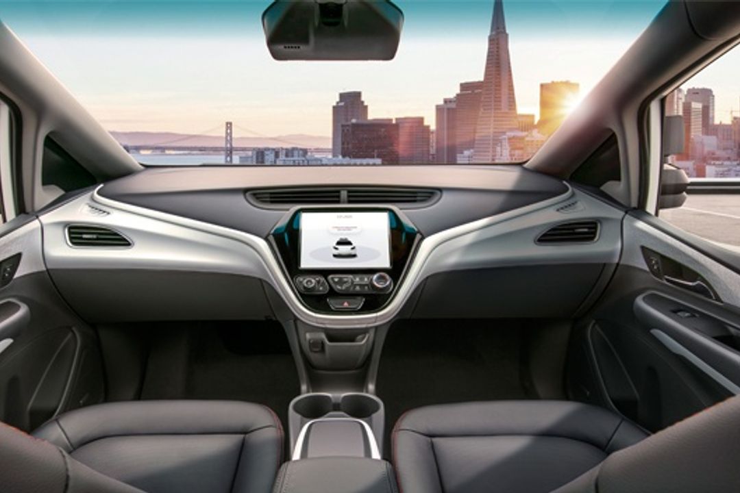 Cockpit eines komplett selbstfahrenden Fahrzeugs ohne Lenkrad Cockpit eines komplett selbstfahrenden Fahrzeugs ohne Lenkrad
