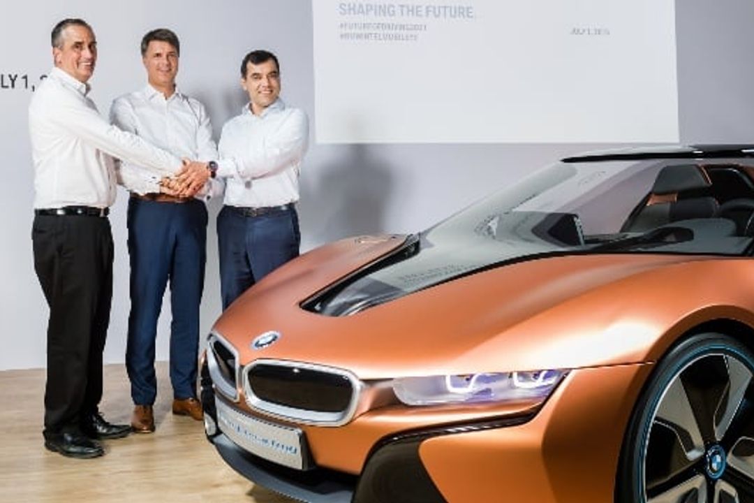 Brian Krzanich, CEO Intel, Harald Krüger, BMW, Amnon Shashua, Mobileye, bei der offiziellen Bekanntgabe ihrer Partnerschaft am 01.07.2016. Brian Krzanich, CEO Intel, Harald Krüger, BMW, Amnon Shashua, Mobileye, bei der offiziellen Bekanntgabe ihrer Partnerschaft am 01.07.2016.